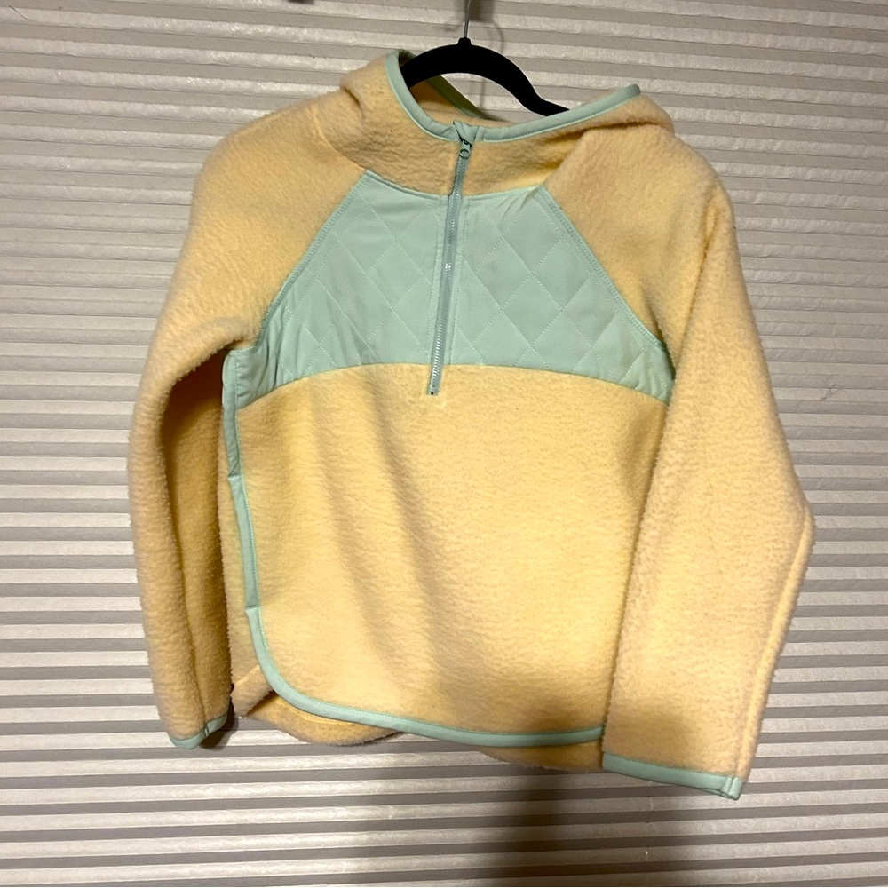 NWT Girls cream and teal  1/4 zip fleece hooded jacket 10/12